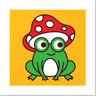 Cottagecore Cute Frog Mushroom Hat Posters and Art